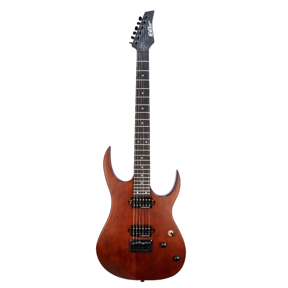 Newen Rock Series Double Cutaway 6 String Electric Guitar, Solid White Oak Wood, Dark