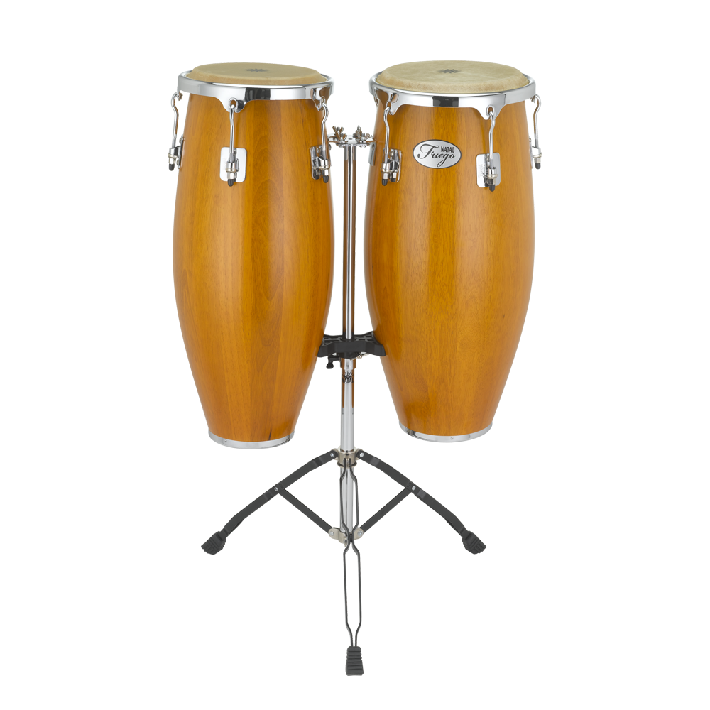 Natal NGU1011-MCH Natural Wood Congas 10inch and 11inch Chrome Hardware Stand, Matt Honey