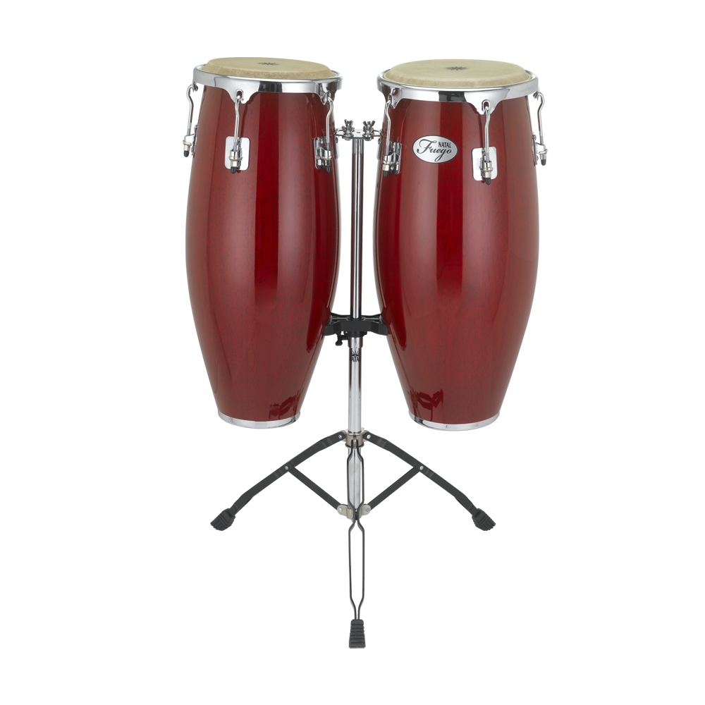 Natal NGU1011-RHC Natural Wood Congas 10inch and 11inch Chrome Hardware Stand, Red Gloss