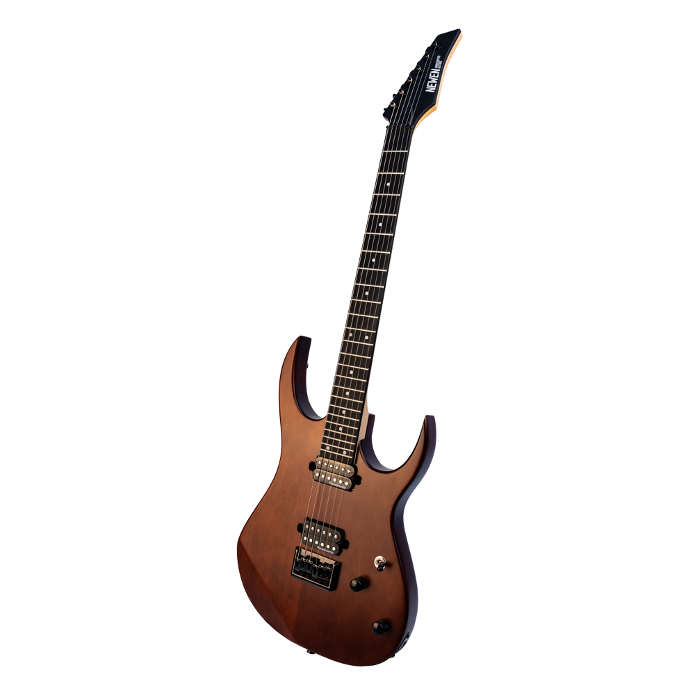 Newen Rock Series Double Cutaway 6 String Electric Guitar, Solid White Oak Wood, Dark