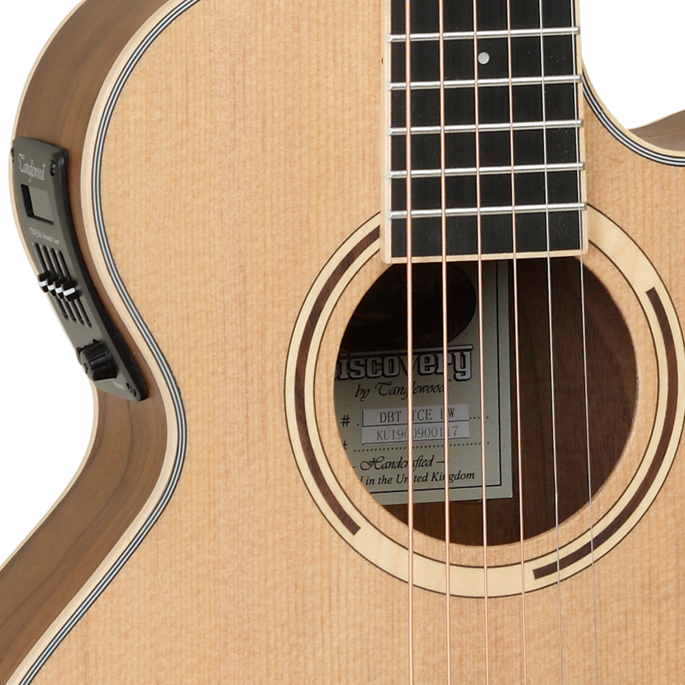 Tanglewood DBT TCE BW Discovery Super Folk Travel Electro Acoustic Guitar with Fishman Pickup, Black Walnut