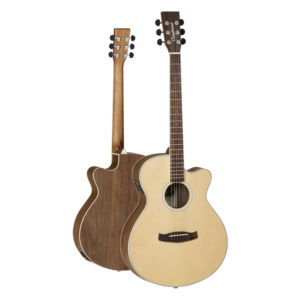 Tanglewood Discovery Exotic DBT SFCE BW Semi Acoustic Guitar, Super Folk Cutaway, Natural Open Pore Satin Finish, Black Walnut Back