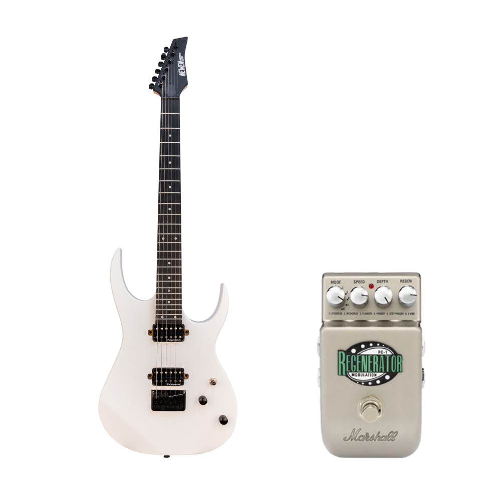 Newen Rock Series Electric Guitar White with Marshall RG-1 Effect Pedal Bundle