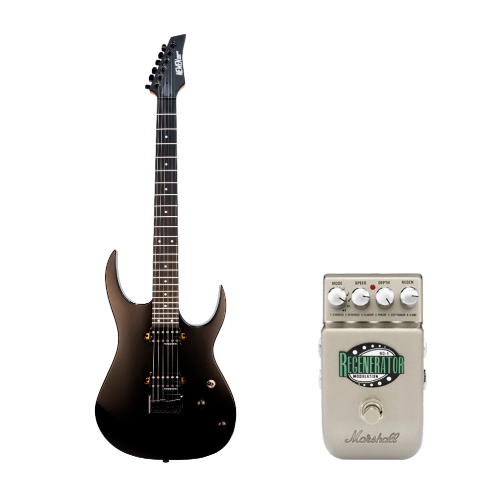 Newen Rock Series Electric Guitar Black with Marshall RG-1 Effect Pedal Bundle