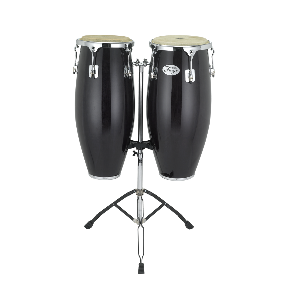 Natal NGU1011-BHC Natural Wood Congas 10inch and 11inch Chrome Hardware Stand, Black Gloss