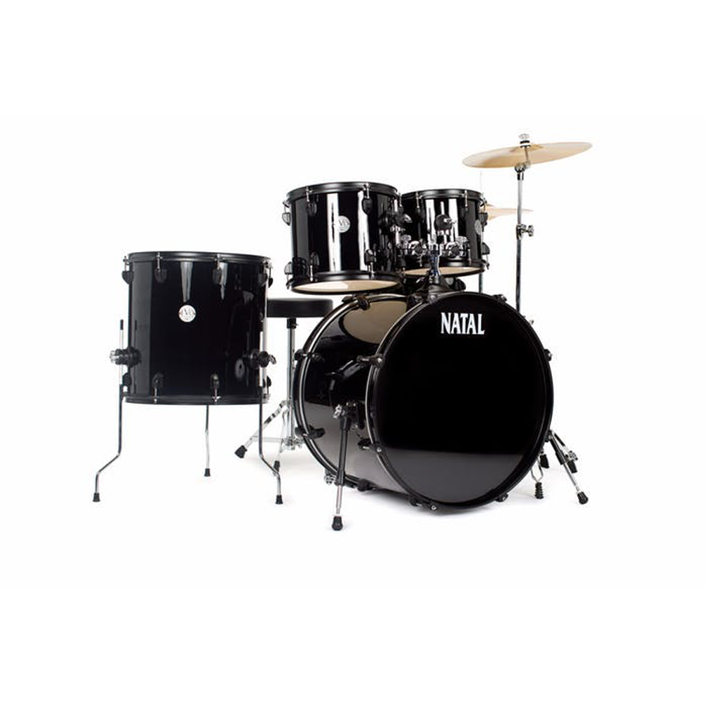 Natal K-EVB-F20-BK Evolution Fusion 5-Piece Acoustic Drum Kit with Hardware& Cymbals, Black