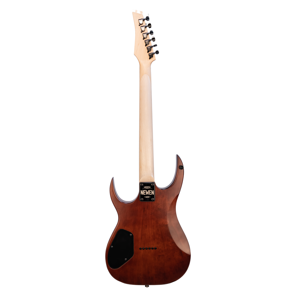 Newen Rock Series Double Cutaway 6 String Electric Guitar, Solid White Oak Wood, Dark