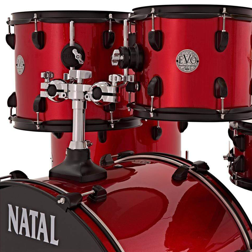 Natal K-EVB-F20-RE Evolution Fusion 5-Piece Acoustic Drum Kit with Hardware & Cymbals, Red