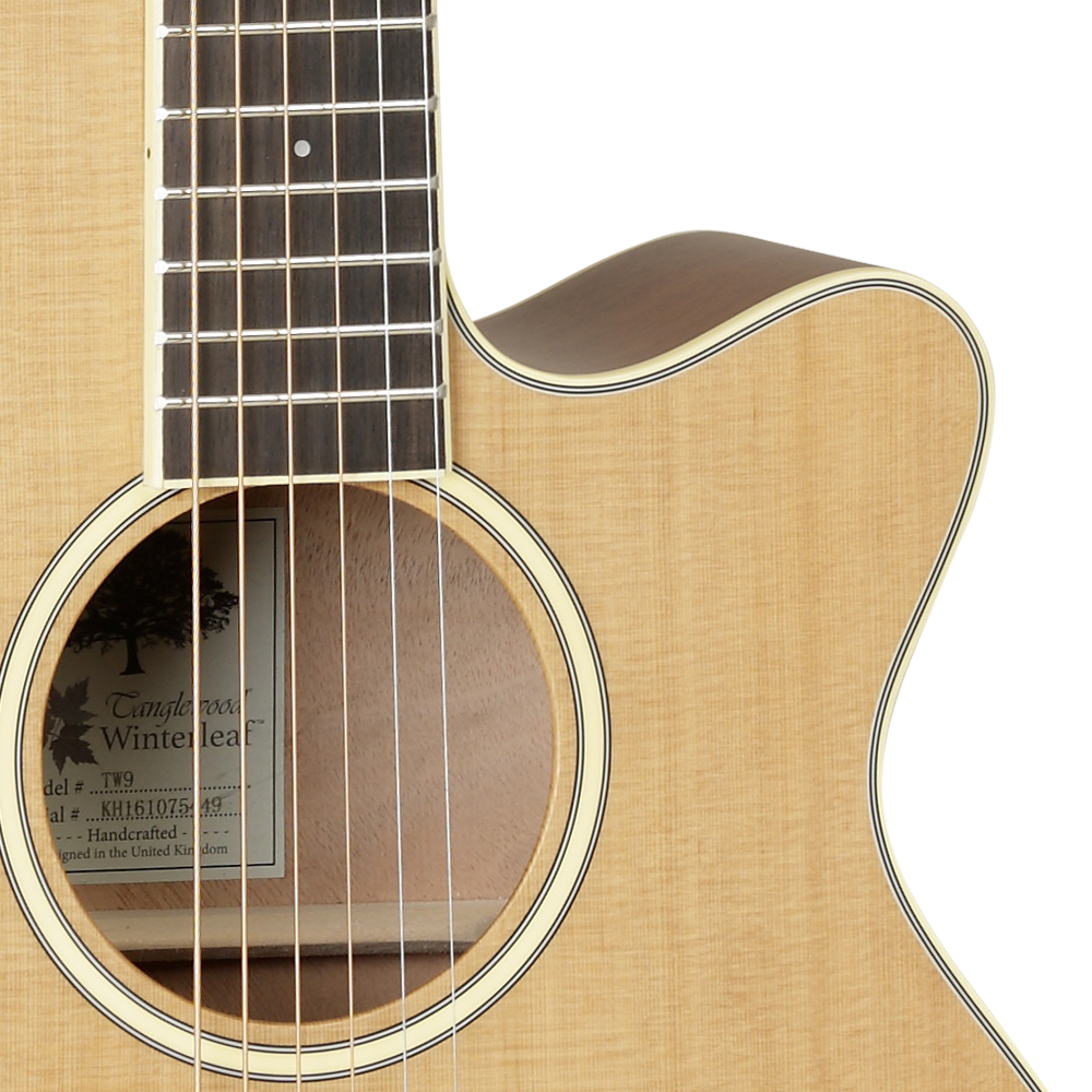 Tanglewood TW9 E Solid Top Super Folk Cutaway Electro-Acoustic Guitar, Natural Satin, Free Padded Bag