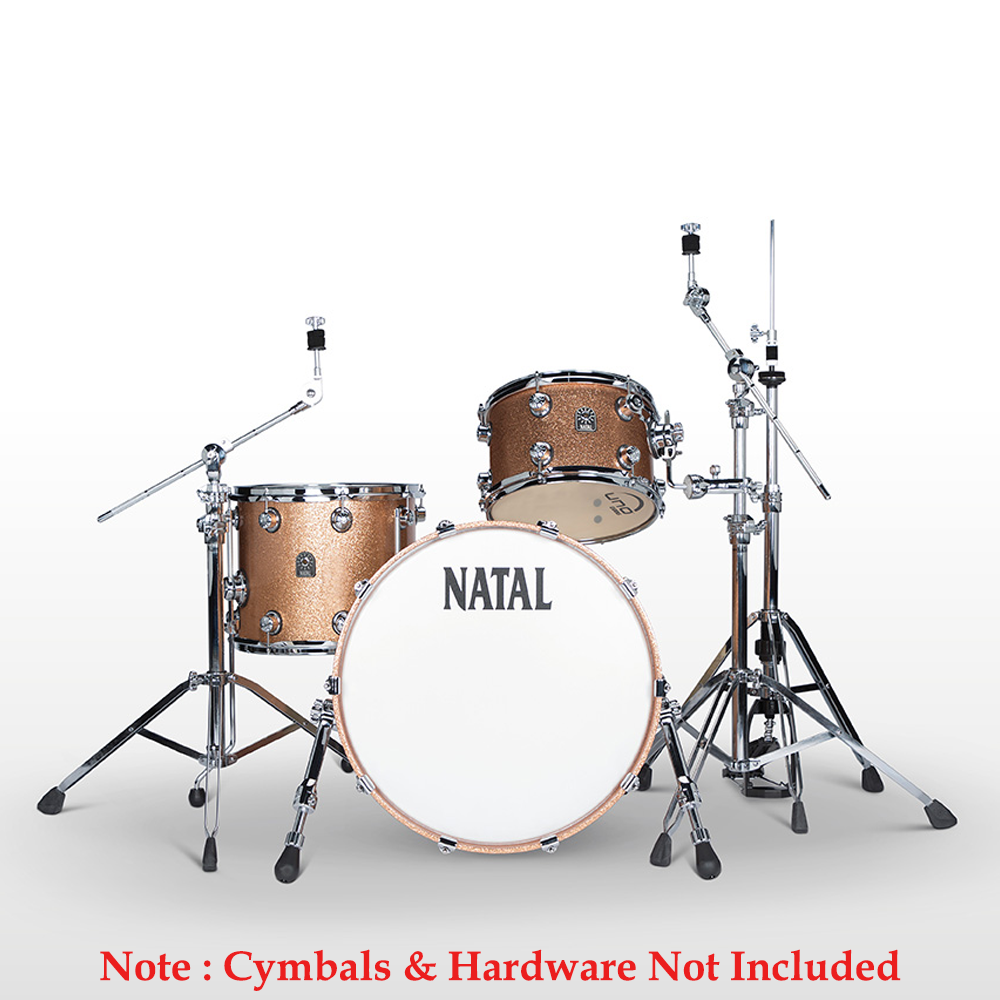 Natal Cafe Racer Series KTW-TJ-CPS Traditional Jazz 3 Piece Shell Pack Acoustic Drum Kit Without Hardware & Cymbals, Champagne Sparkle